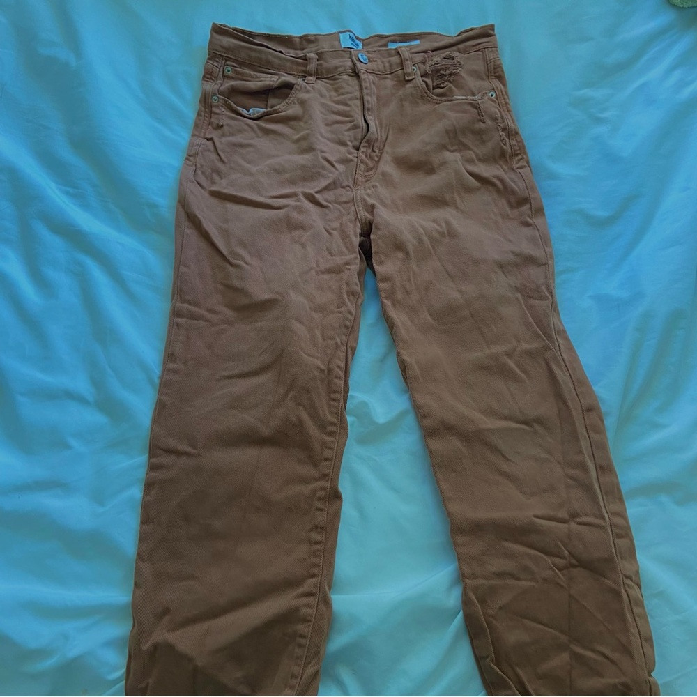 brown straight leg jeans